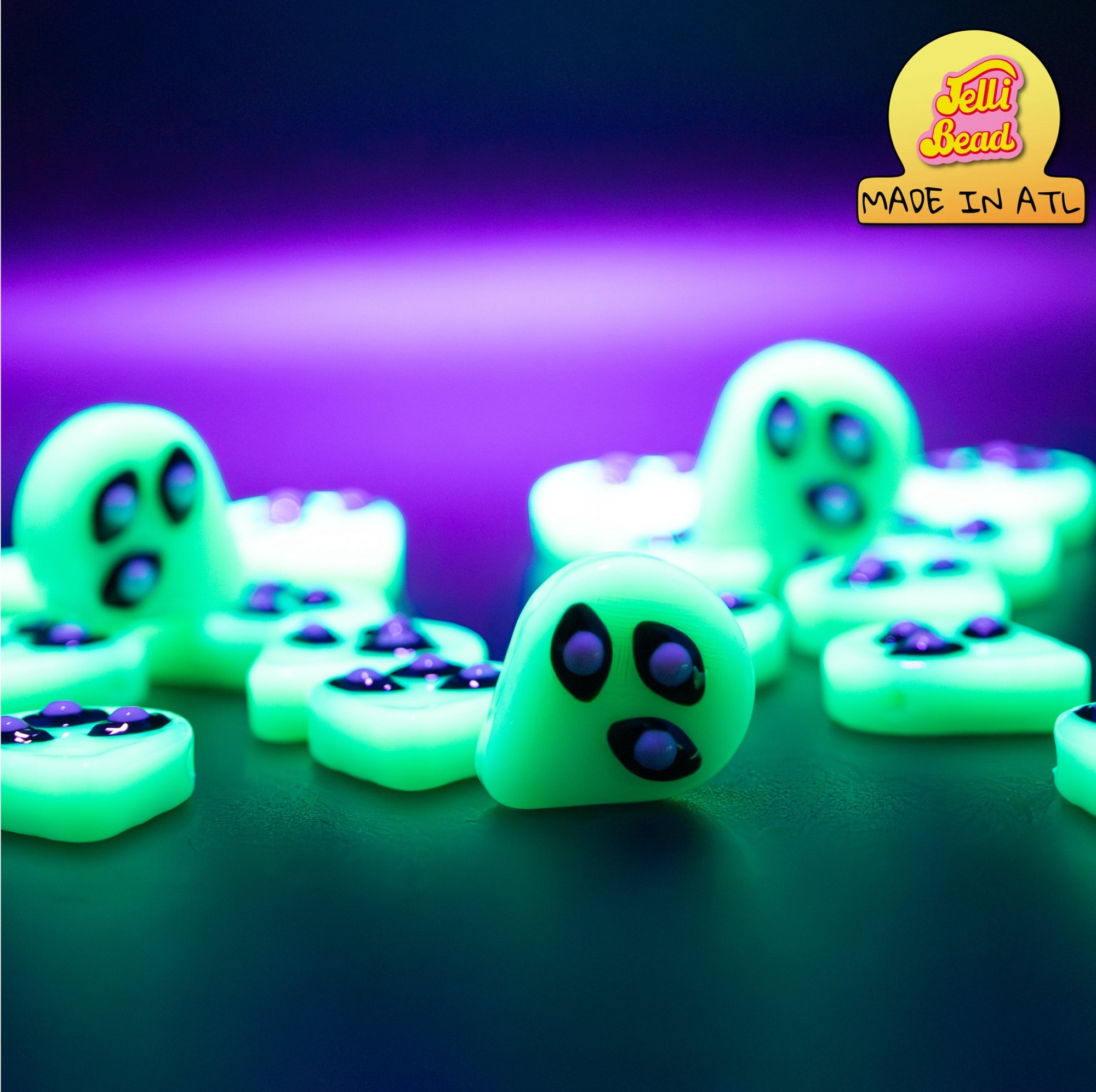 Blacklight Alien Beads   2  - Jelli Bead, Colorful custom kandi beads for beaded bracelets, perfect for music festivals, swifties, and rave fashion. Personalized charm bracelets that add flair to any look.