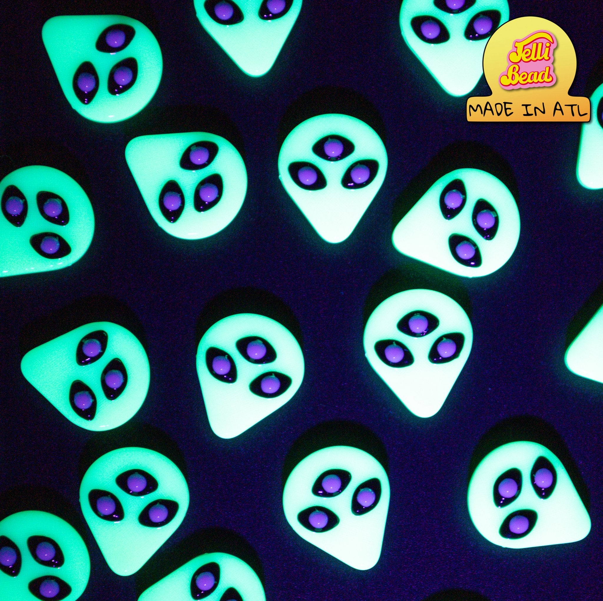 Blacklight Alien Beads   4  - Jelli Bead, Colorful custom kandi beads for beaded bracelets, perfect for music festivals, swifties, and rave fashion. Personalized charm bracelets that add flair to any look.