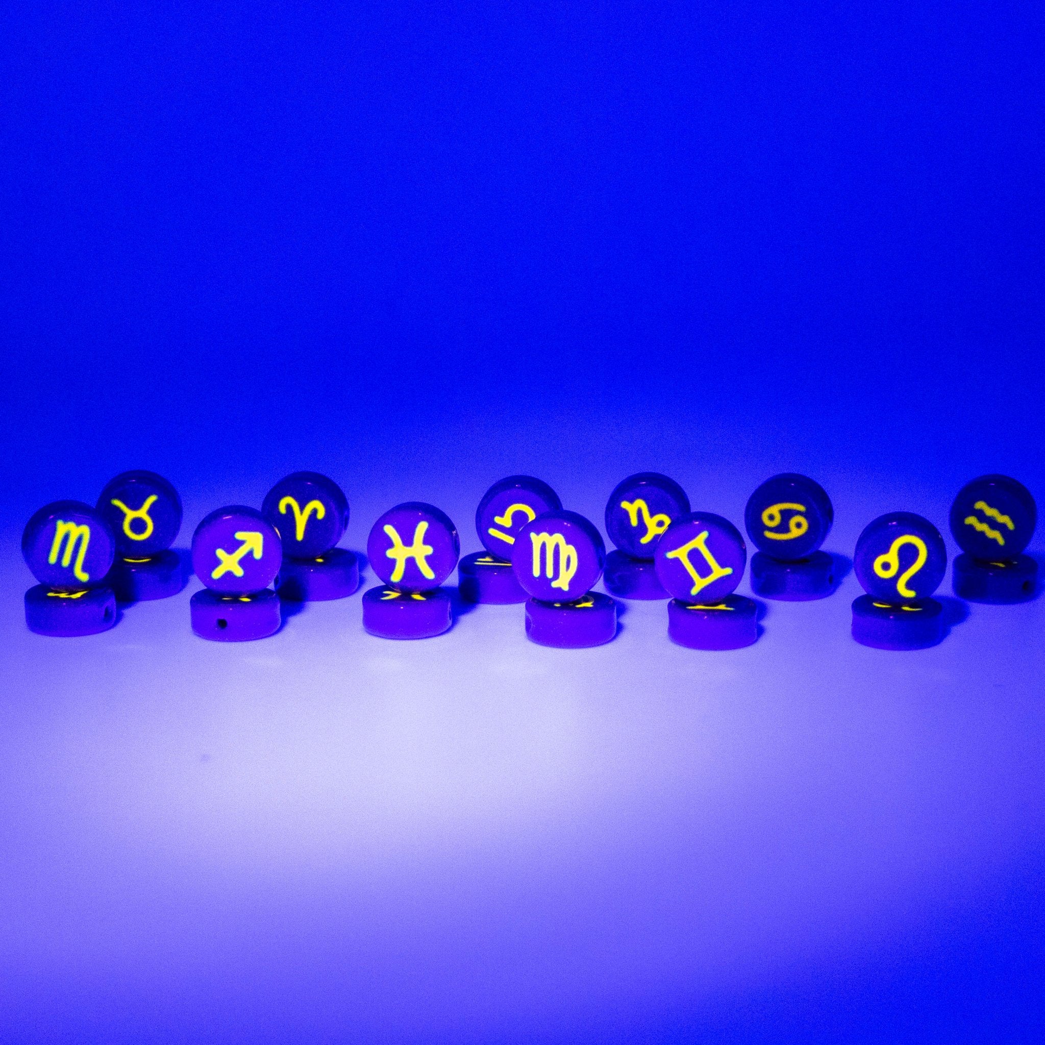 Blacklight Zodiac / Astrology Sign Beads - Jelli Bead Kandi Beads