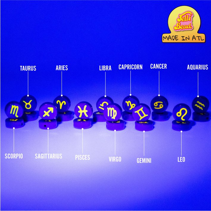 Blacklight Zodiac / Astrology Sign Beads   5  - Jelli Bead, Colorful custom kandi beads for beaded bracelets, perfect for music festivals, swifties, and rave fashion. Personalized charm bracelets that add flair to any look.