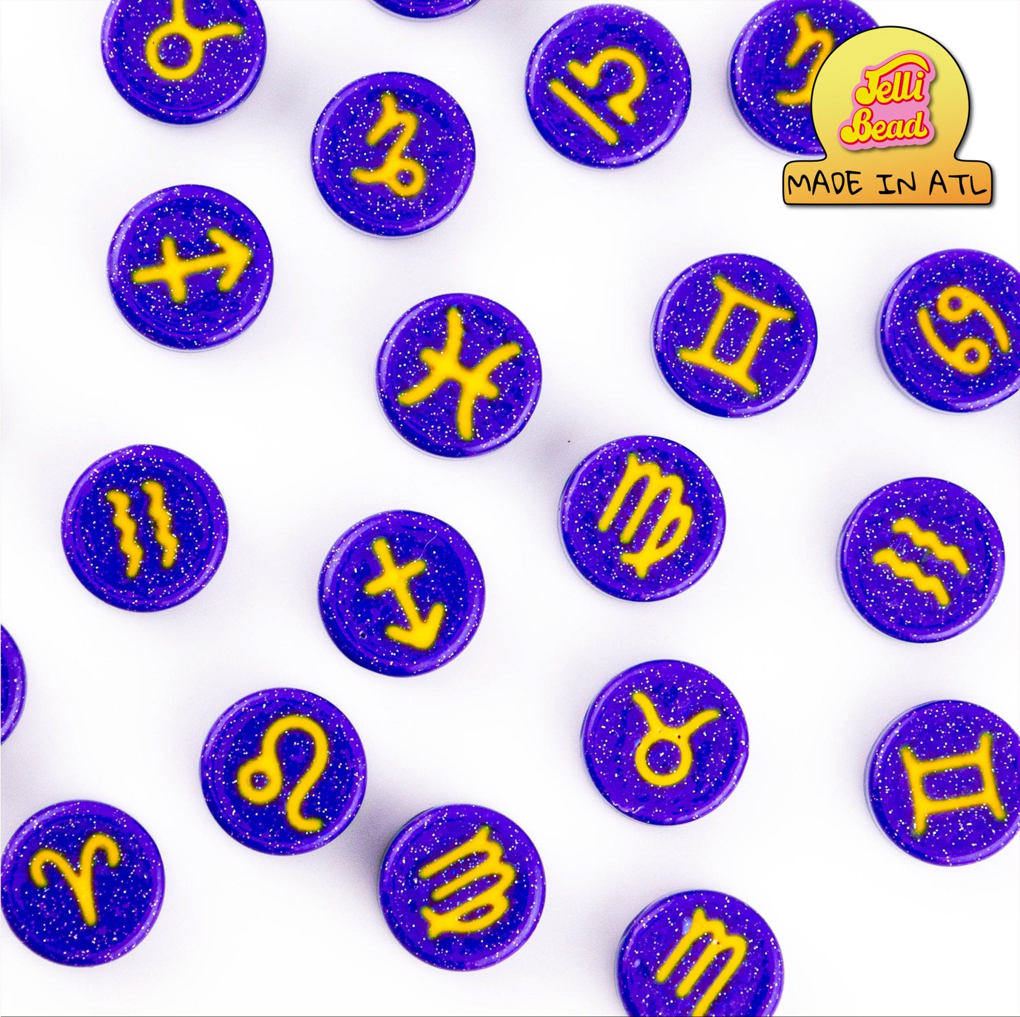 Blacklight Zodiac / Astrology Sign Beads   1  - Jelli Bead, Colorful custom kandi beads for beaded bracelets, perfect for music festivals, swifties, and rave fashion. Personalized charm bracelets that add flair to any look.