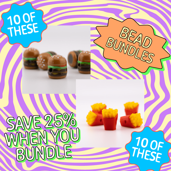 Burgers & Fries Bundle   1  - Jelli Bead, Colorful custom kandi beads for beaded bracelets, perfect for music festivals, swifties, and rave fashion. Personalized charm bracelets that add flair to any look.