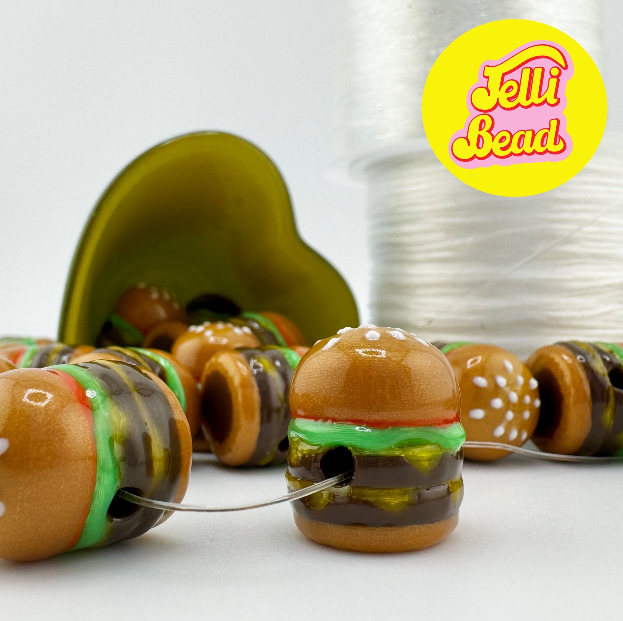 Double Cheese Burger Beads   3  - Jelli Bead, Colorful custom kandi beads for beaded bracelets, perfect for music festivals, swifties, and rave fashion. Personalized charm bracelets that add flair to any look.