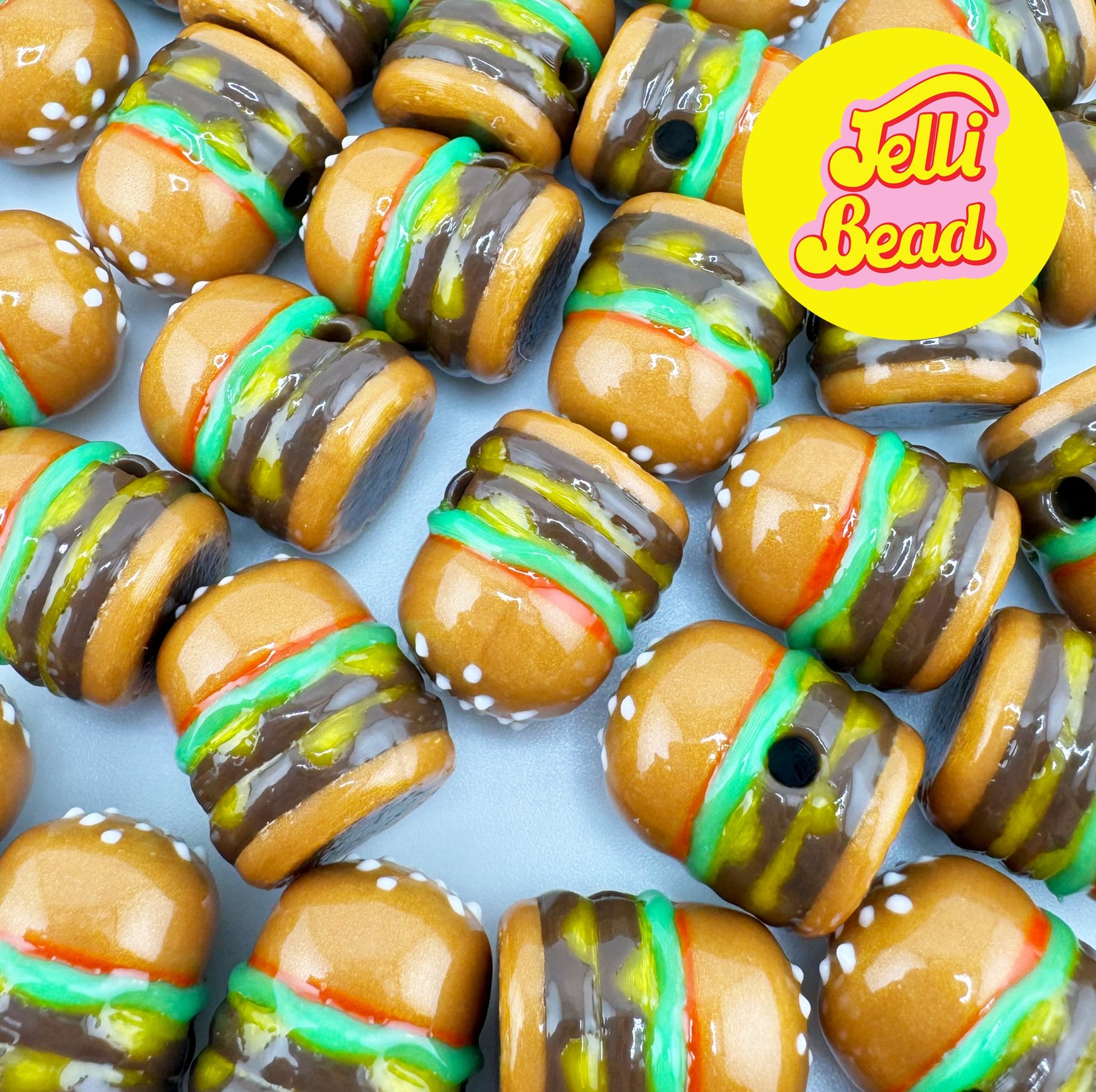 Double Cheese Burger Beads   2  - Jelli Bead, Colorful custom kandi beads for beaded bracelets, perfect for music festivals, swifties, and rave fashion. Personalized charm bracelets that add flair to any look.