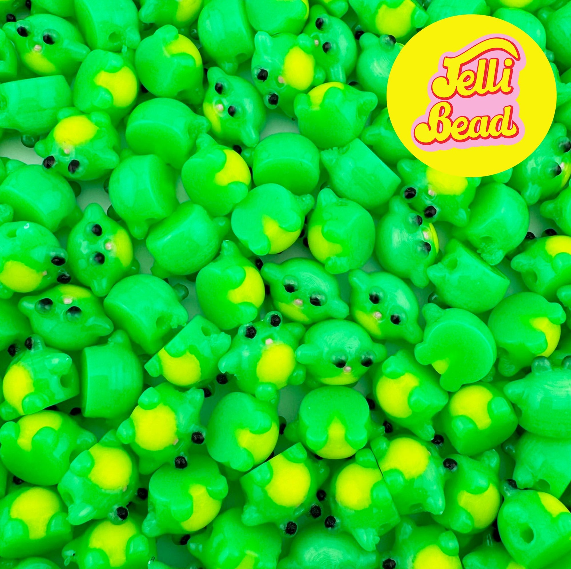 Green Frog Beads   2  - Jelli Bead, Colorful custom kandi beads for beaded bracelets, perfect for music festivals, swifties, and rave fashion. Personalized charm bracelets that add flair to any look.