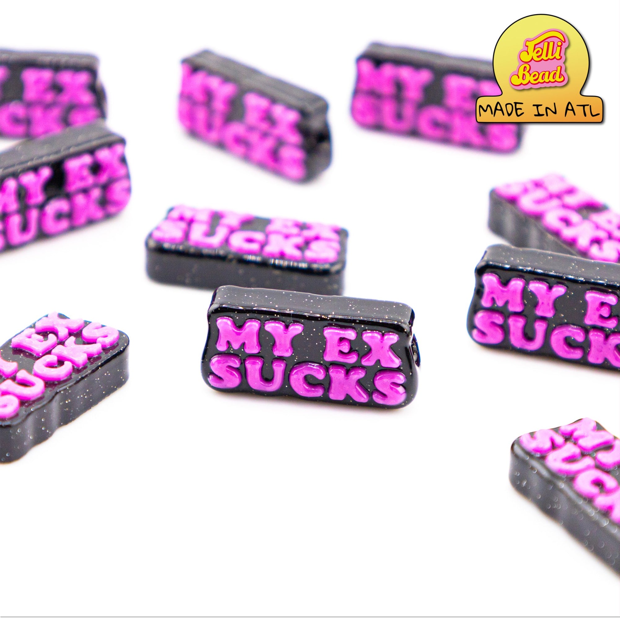 "My Ex Sucks" Beads   1  - Jelli Bead, Colorful custom kandi beads for beaded bracelets, perfect for music festivals, swifties, and rave fashion. Personalized charm bracelets that add flair to any look.