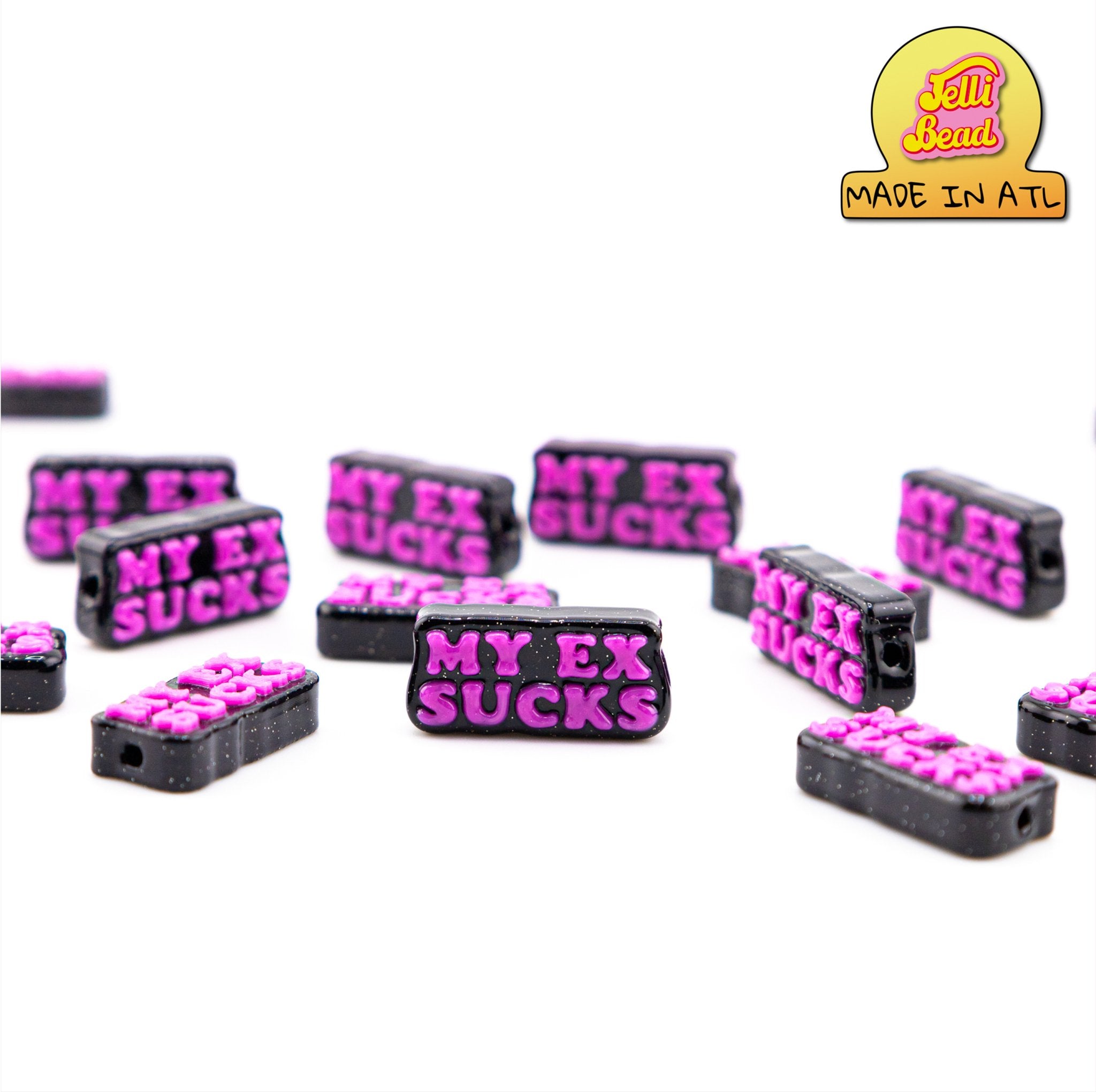 "My Ex Sucks" Beads   4  - Jelli Bead, Colorful custom kandi beads for beaded bracelets, perfect for music festivals, swifties, and rave fashion. Personalized charm bracelets that add flair to any look.