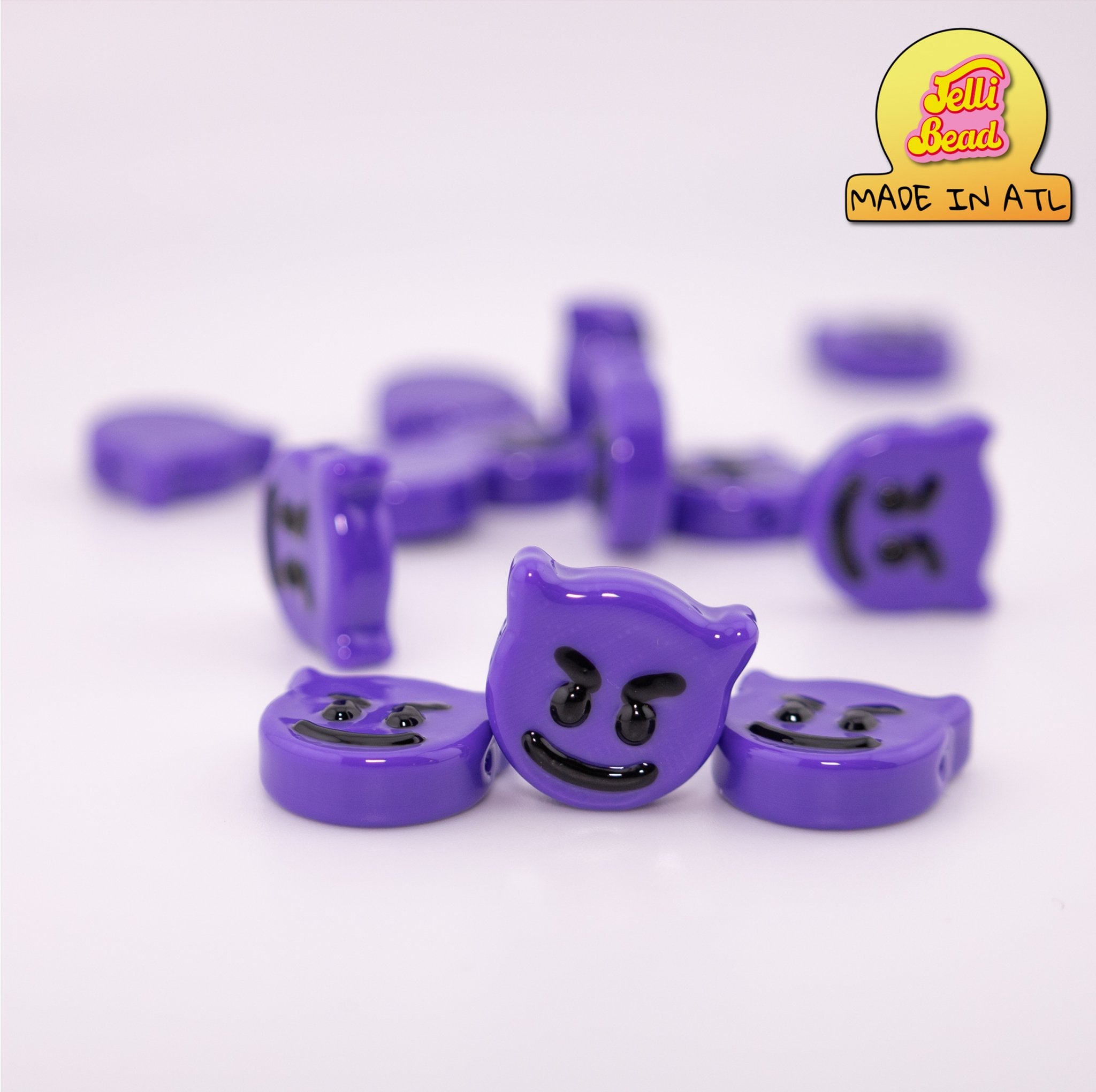 Purple Devil Emoji Beads   3  - Jelli Bead, Colorful custom kandi beads for beaded bracelets, perfect for music festivals, swifties, and rave fashion. Personalized charm bracelets that add flair to any look.