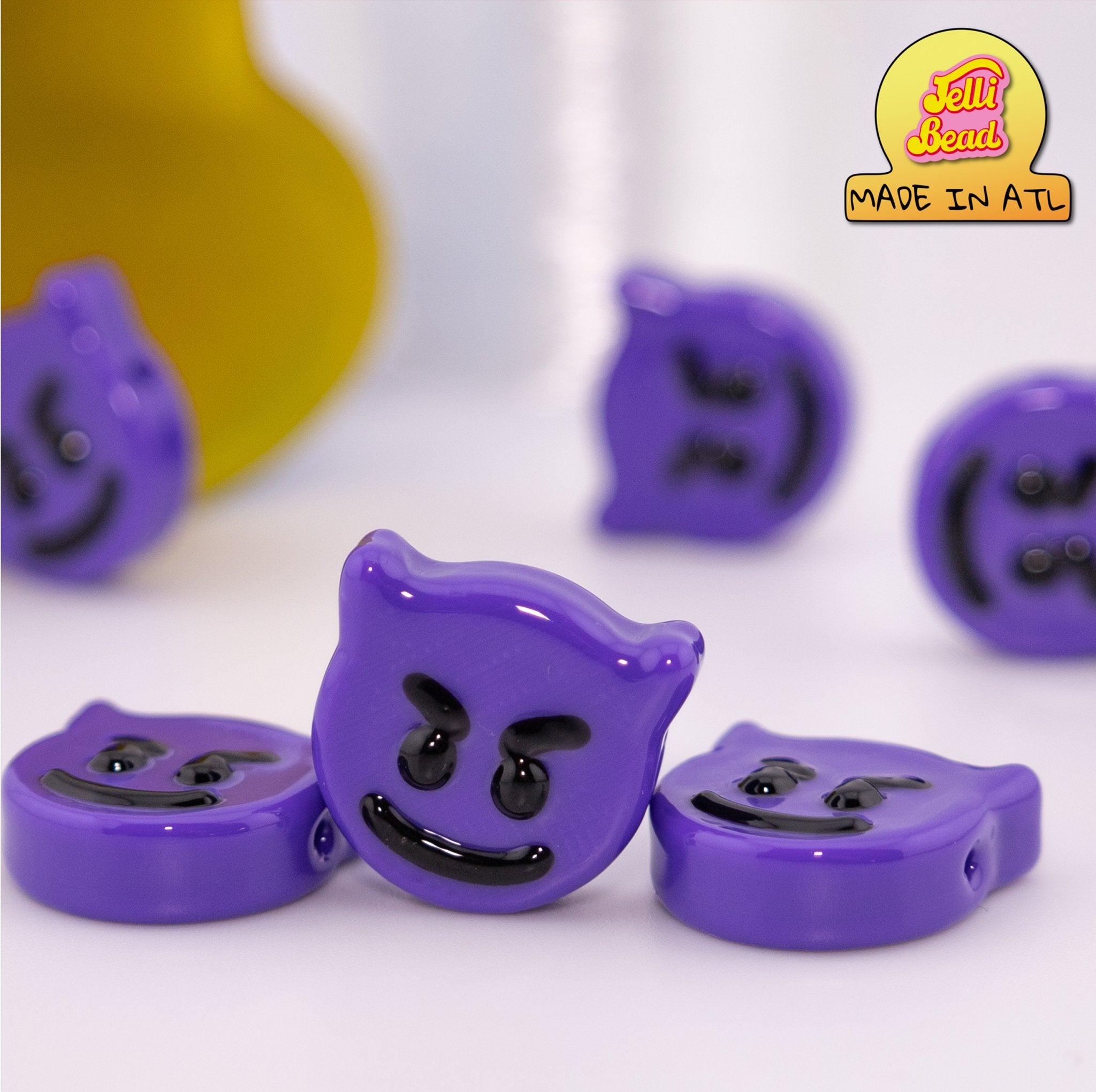 Purple Devil Emoji Beads   1  - Jelli Bead, Colorful custom kandi beads for beaded bracelets, perfect for music festivals, swifties, and rave fashion. Personalized charm bracelets that add flair to any look.