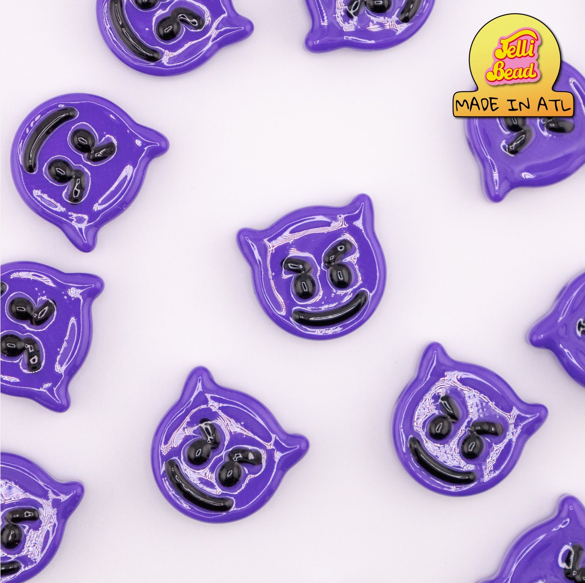 Purple Devil Emoji Beads   2  - Jelli Bead, Colorful custom kandi beads for beaded bracelets, perfect for music festivals, swifties, and rave fashion. Personalized charm bracelets that add flair to any look.