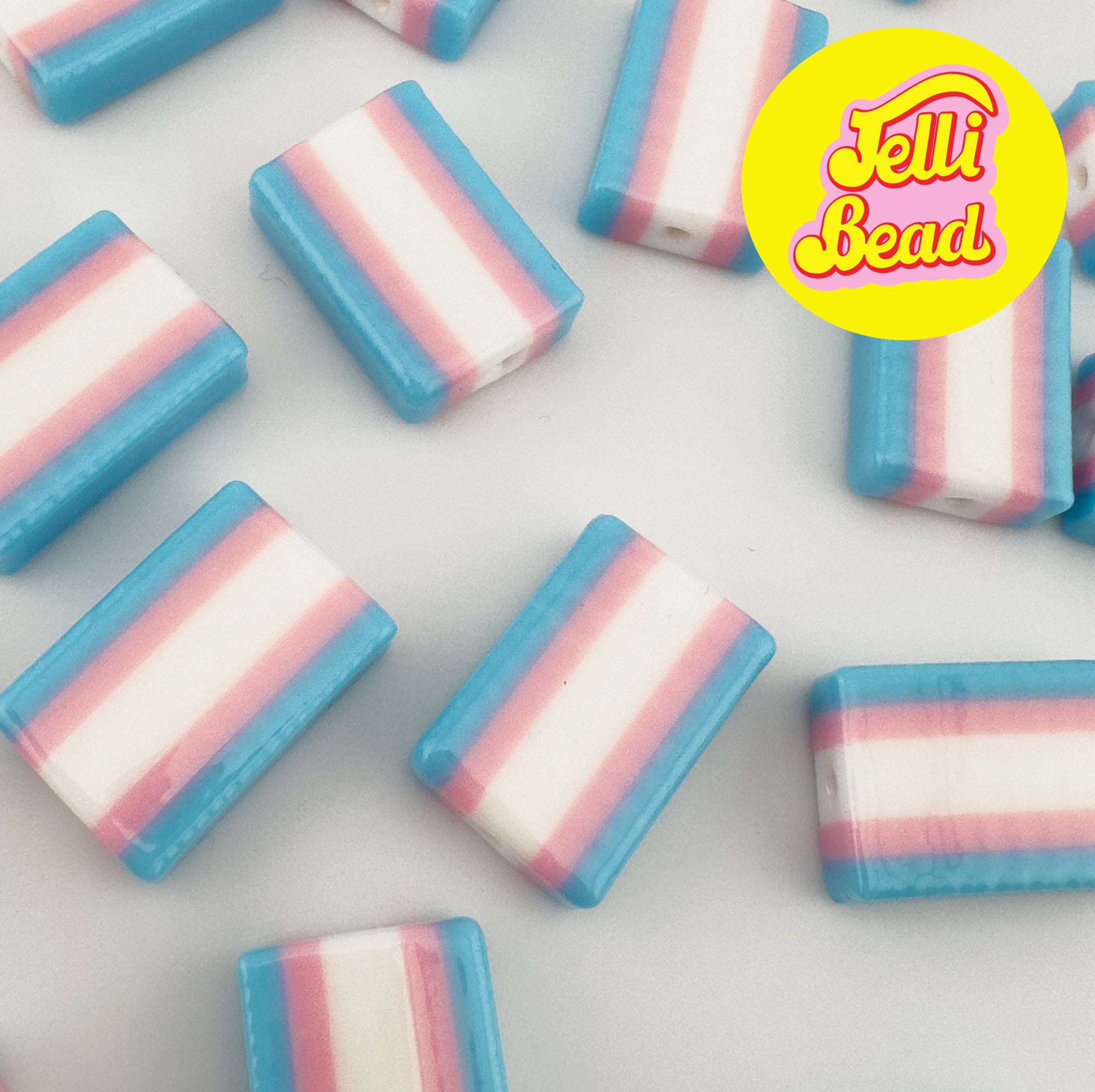 Trans Flag Beads   2  - Jelli Bead, Colorful custom kandi beads for beaded bracelets, perfect for music festivals, swifties, and rave fashion. Personalized charm bracelets that add flair to any look.