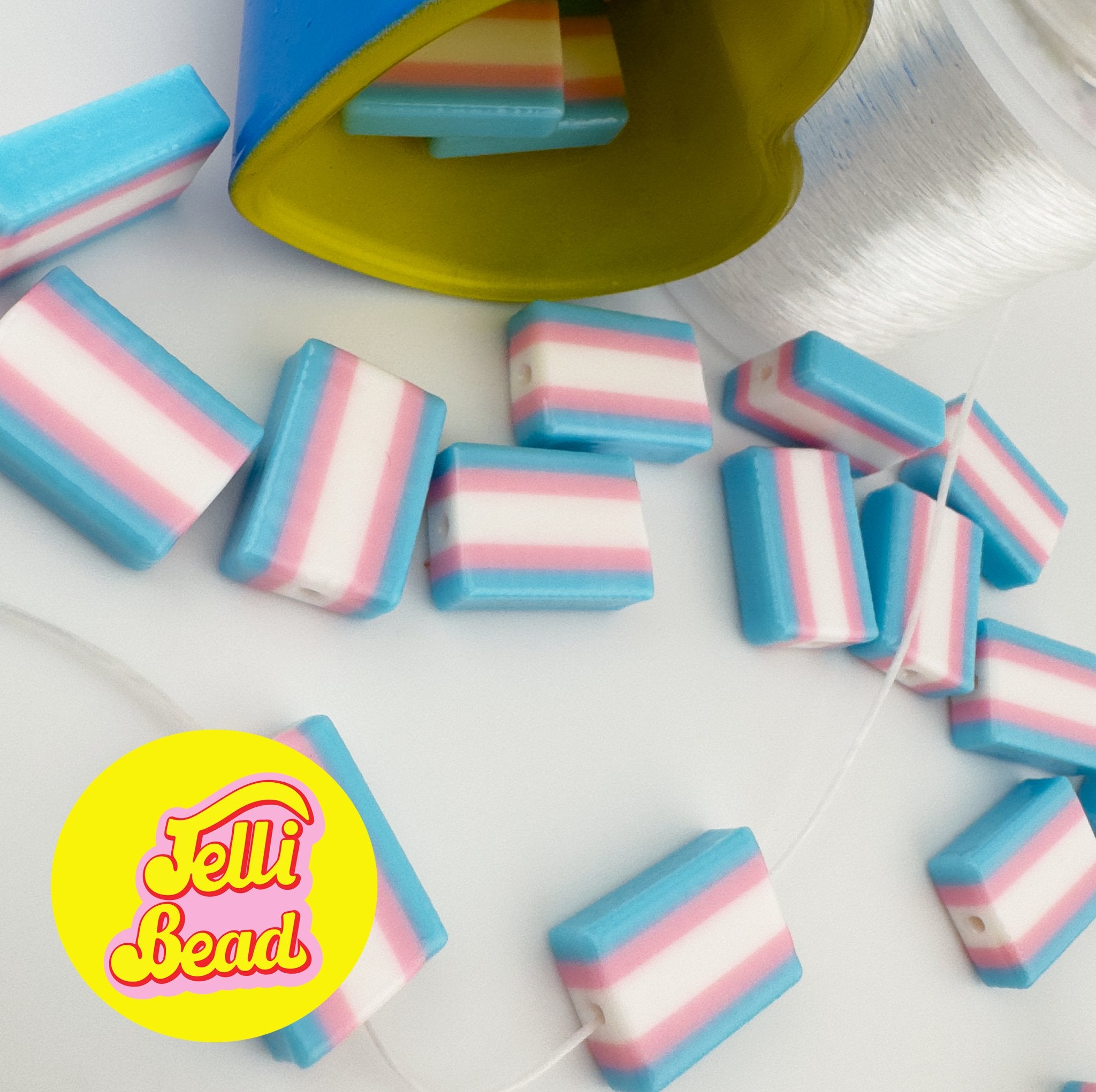 Trans Flag Beads   3  - Jelli Bead, Colorful custom kandi beads for beaded bracelets, perfect for music festivals, swifties, and rave fashion. Personalized charm bracelets that add flair to any look.